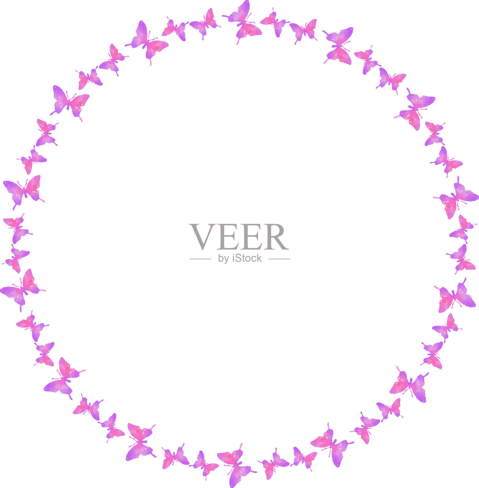 蝴蝶圆形框架插画图片素材