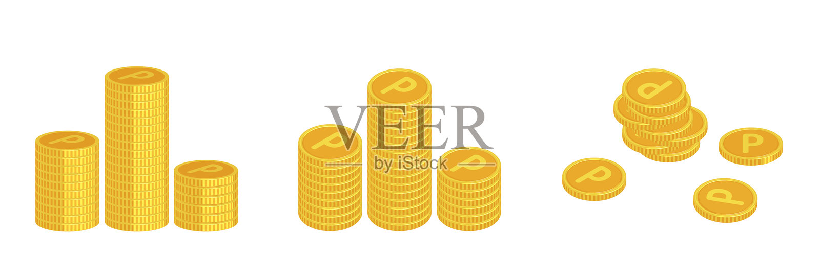 金币点 — 堆叠和散落的矢量插图插画图片素材