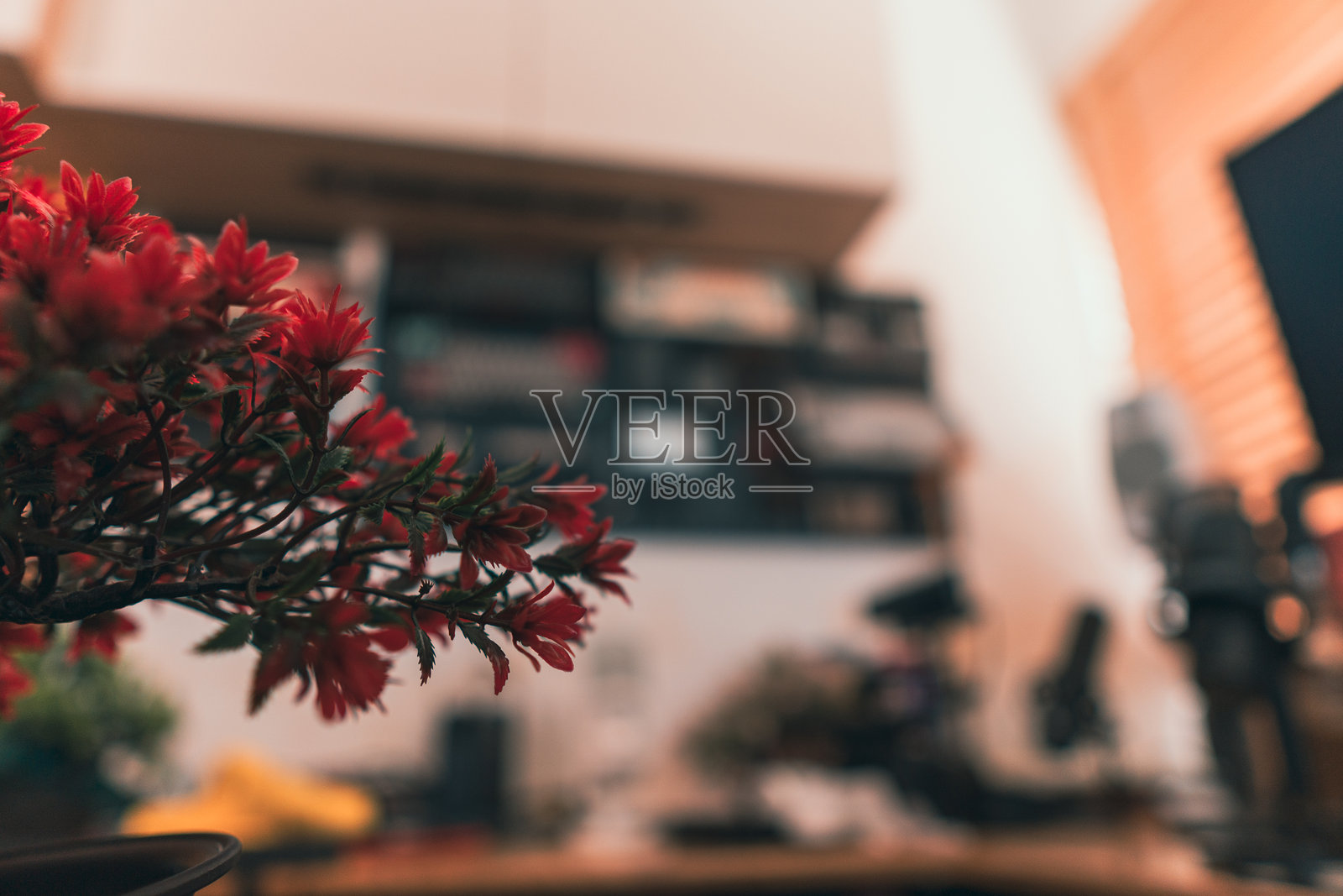 现代工作空间：有序的机械键盘收藏照片摄影图片