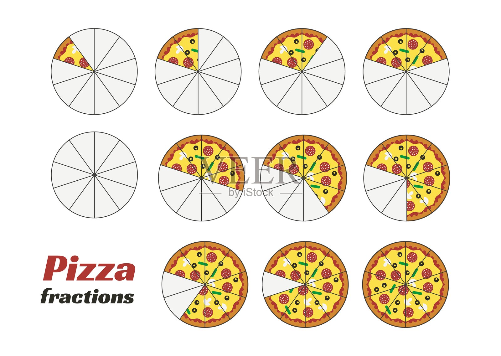 披萨切片的分数插图插画图片素材