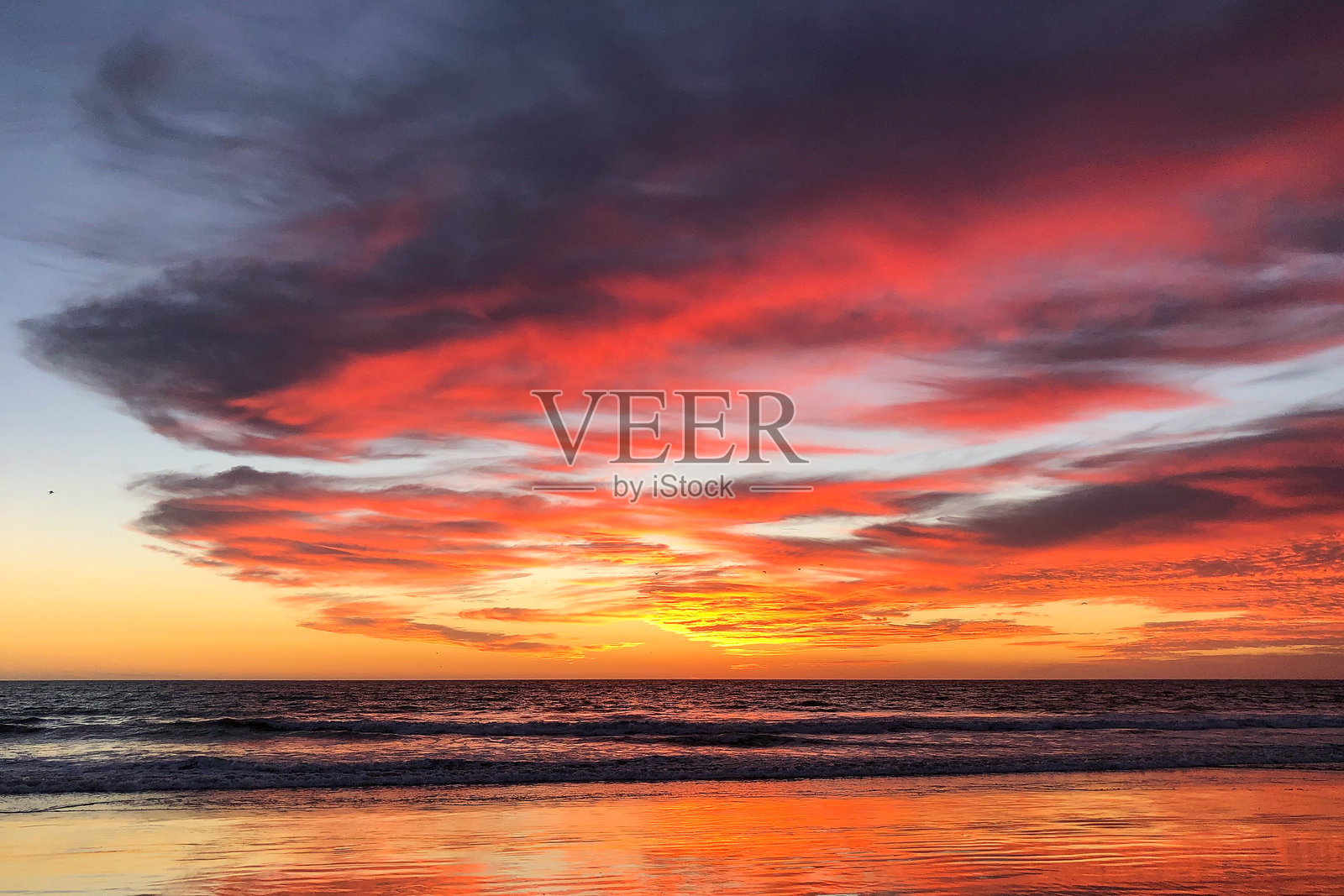 海洋上的日落天空 - 彩色风景格式照片摄影图片