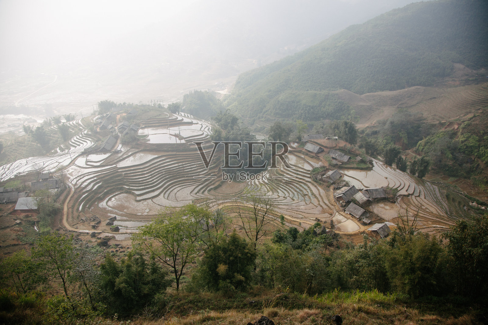 越南稻田的乡村风景鸟瞰图照片摄影图片