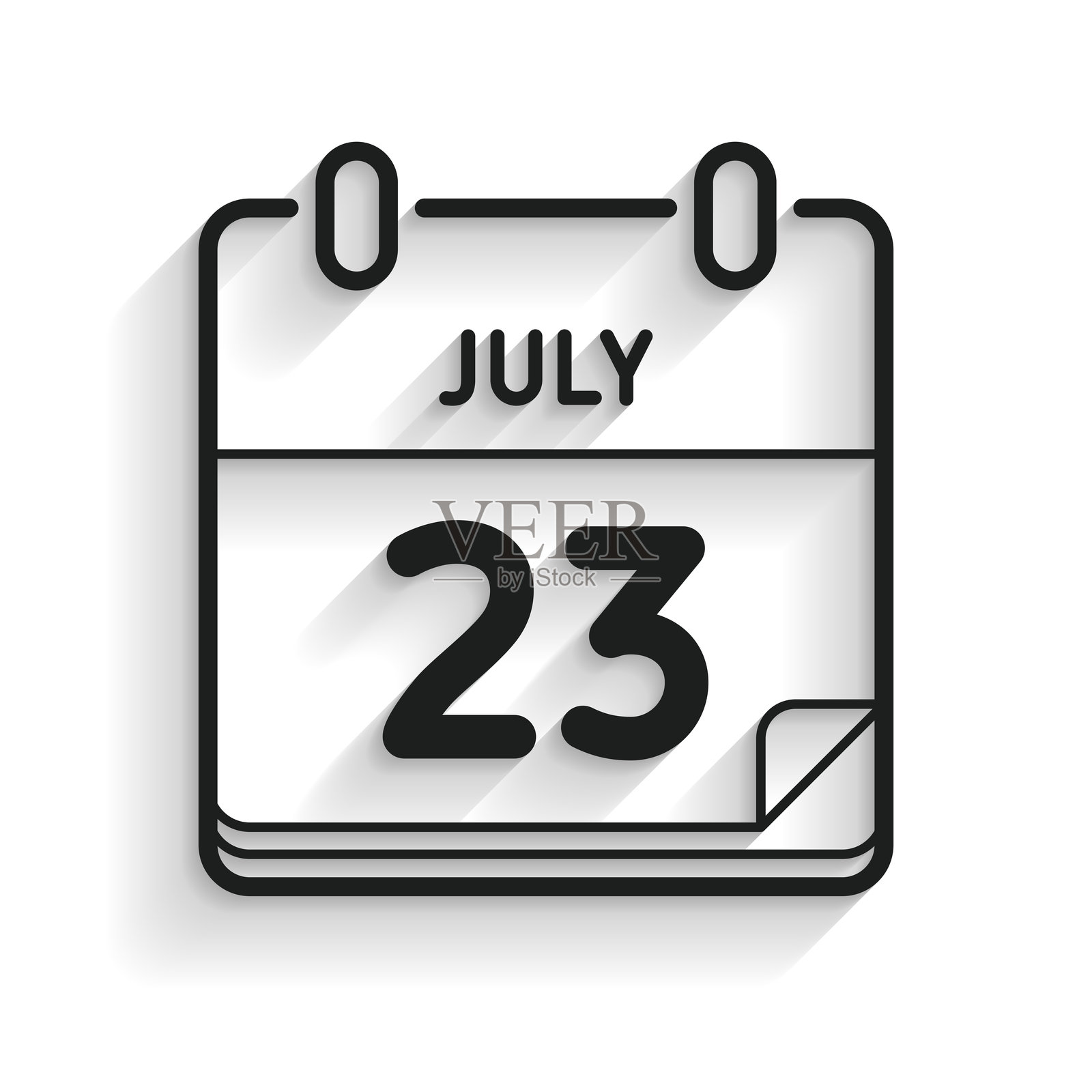 7月23日。带长阴影的线条图标，背景为白色。插画图片素材