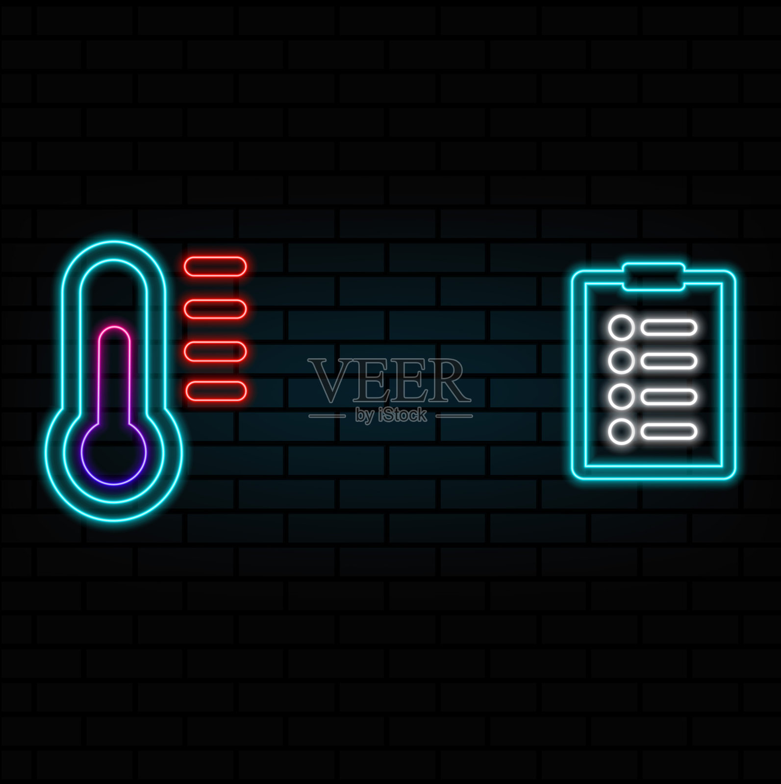 霓虹风格的温度计图标，医疗记录，户外，轮廓风格插画图片素材