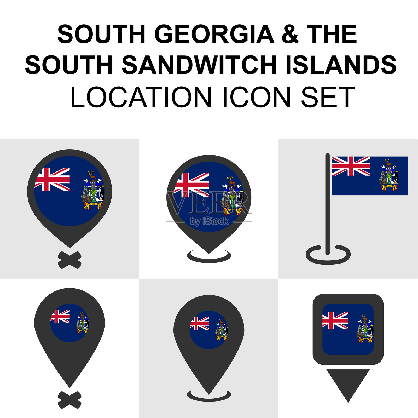 南乔治亚岛和南桑威奇群岛位置图标集插画图片素材