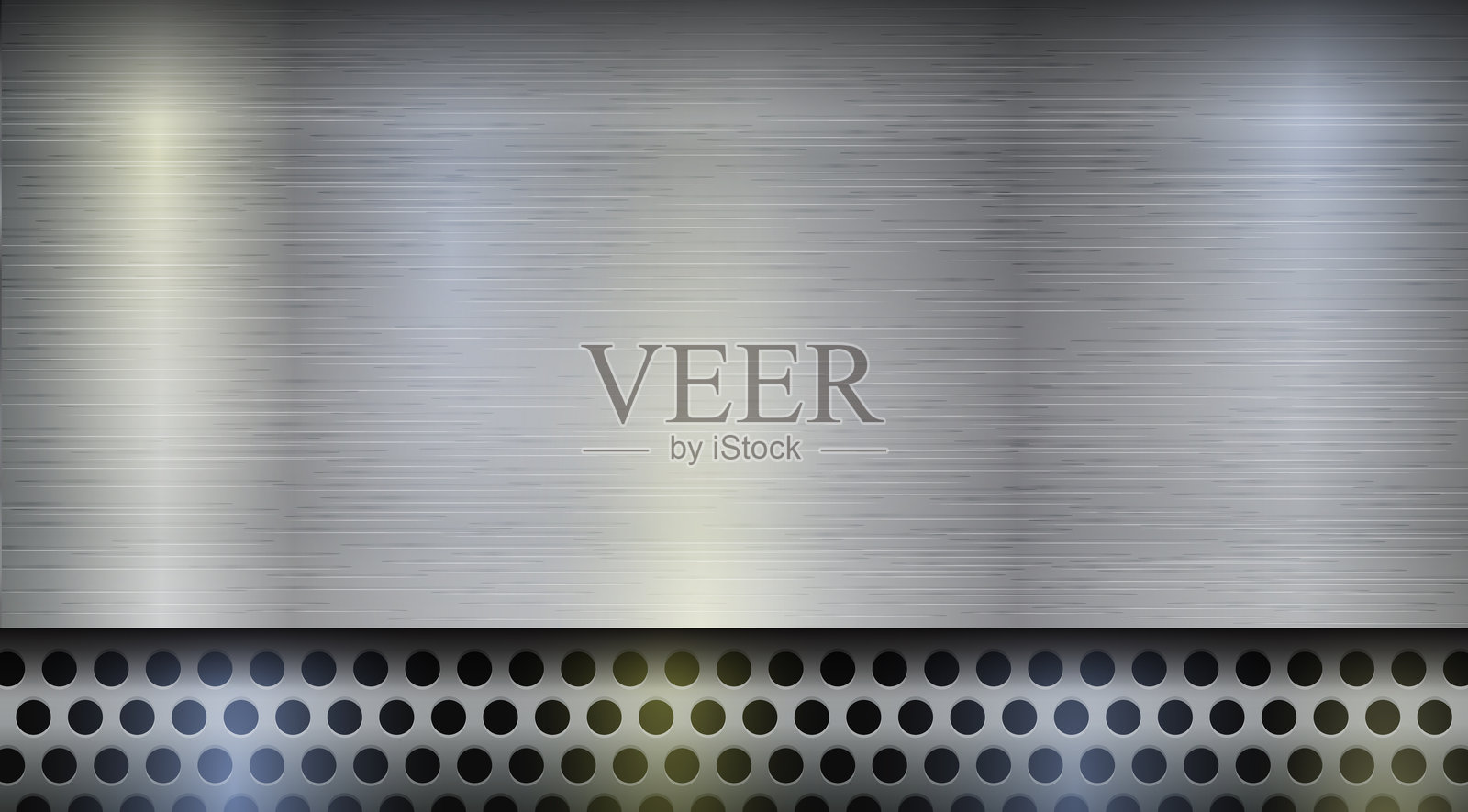 带有黑色圆孔和垂直光滑金属线条的金属纹理。现代科技设计的铁表面，具有工业色调。插画图片素材