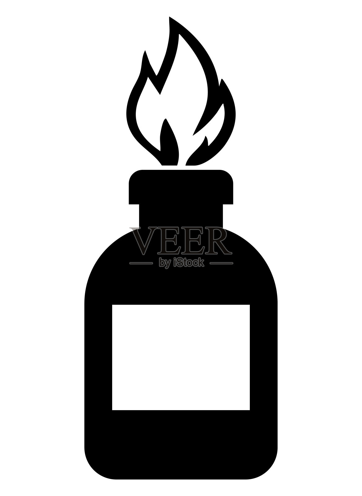 黑白设计的瓶子上的火焰图标，作为警告和注意符号插画图片素材