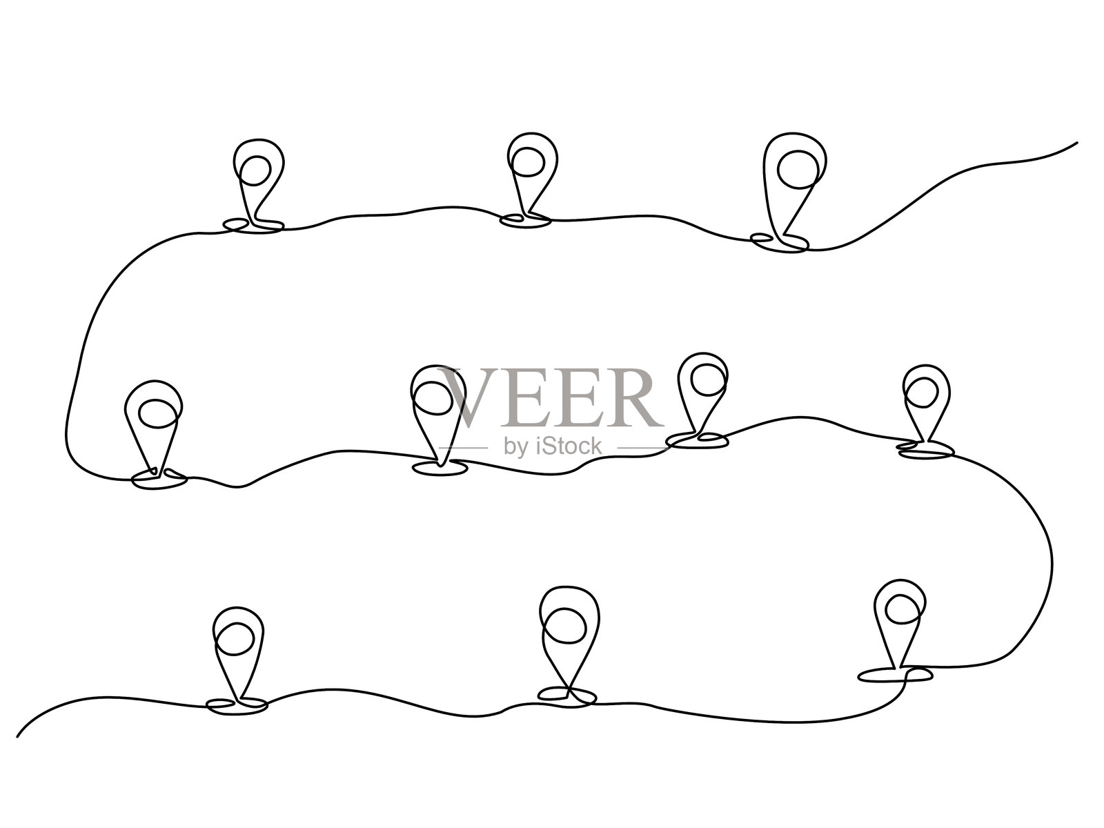 连续一笔画多个位置图钉插画图片素材