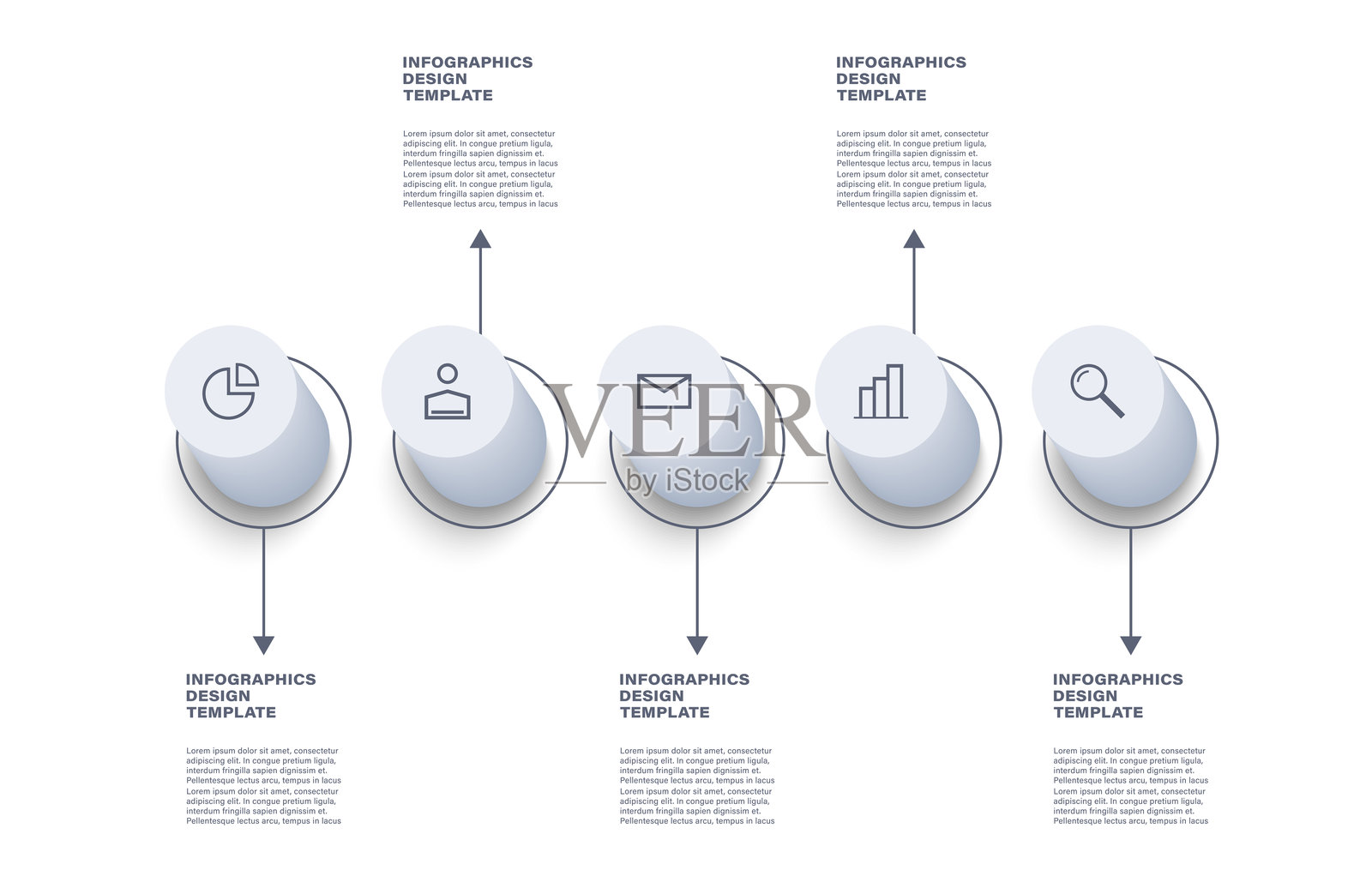 带有商业图标的3D信息图模板。五个流程，逐步说明。插画图片素材