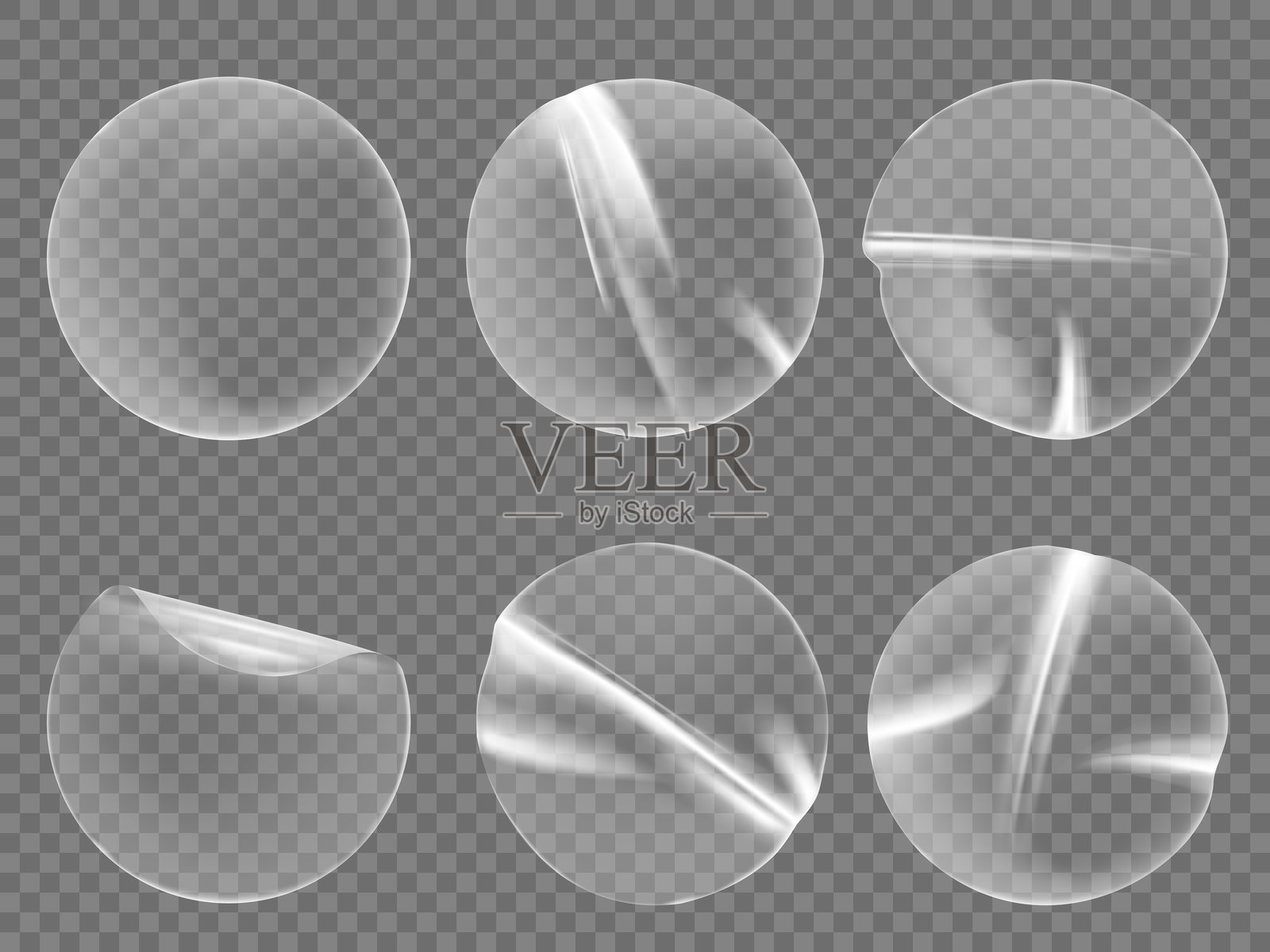 透明圆形贴纸的矢量集合，边缘光滑且弯曲，背景为独立状态。插画图片素材