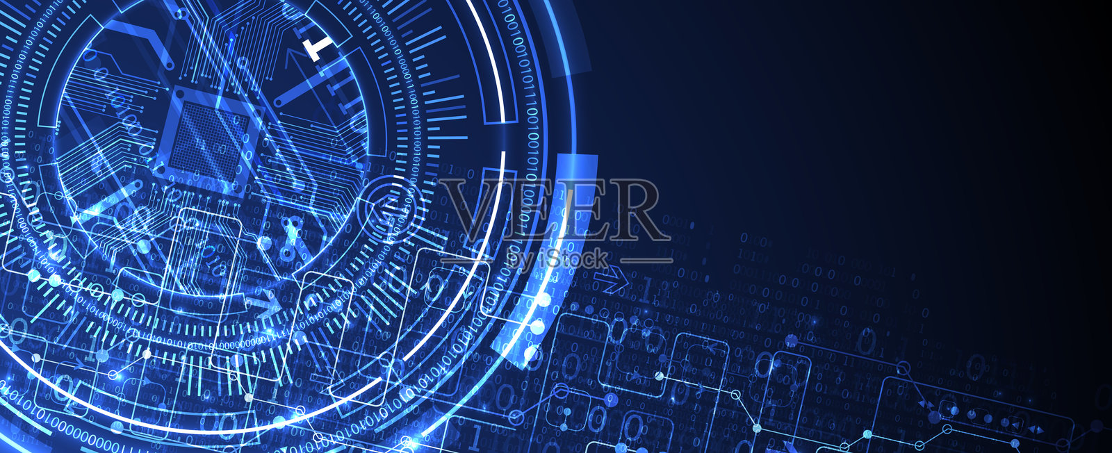 科技圈主题的抽象图像。科学技术背景。背景为蓝色渐变。插画图片素材