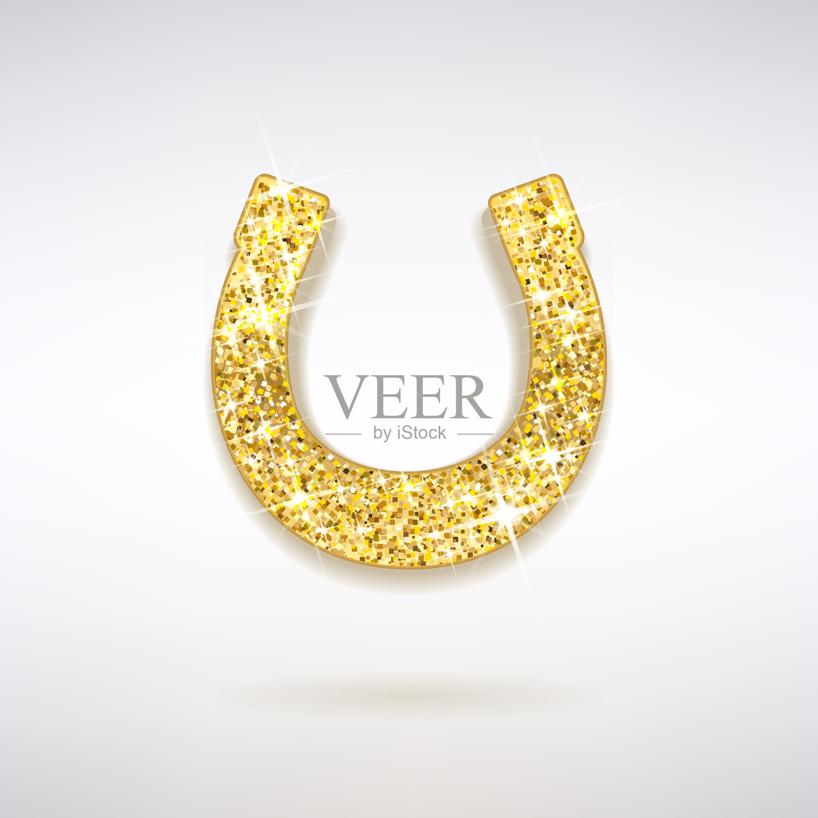 金色闪亮的马蹄铁，采用金色闪光粉制成插画图片素材