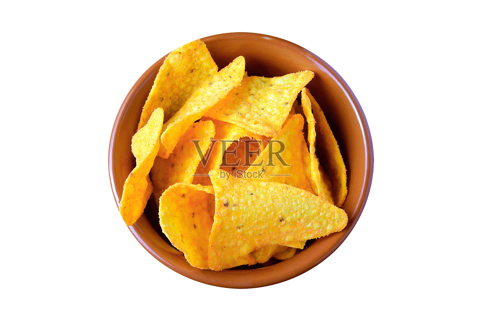 脆玉米玉米饼玉米片放在陶瓷碗孤立的白色背景照片摄影图片