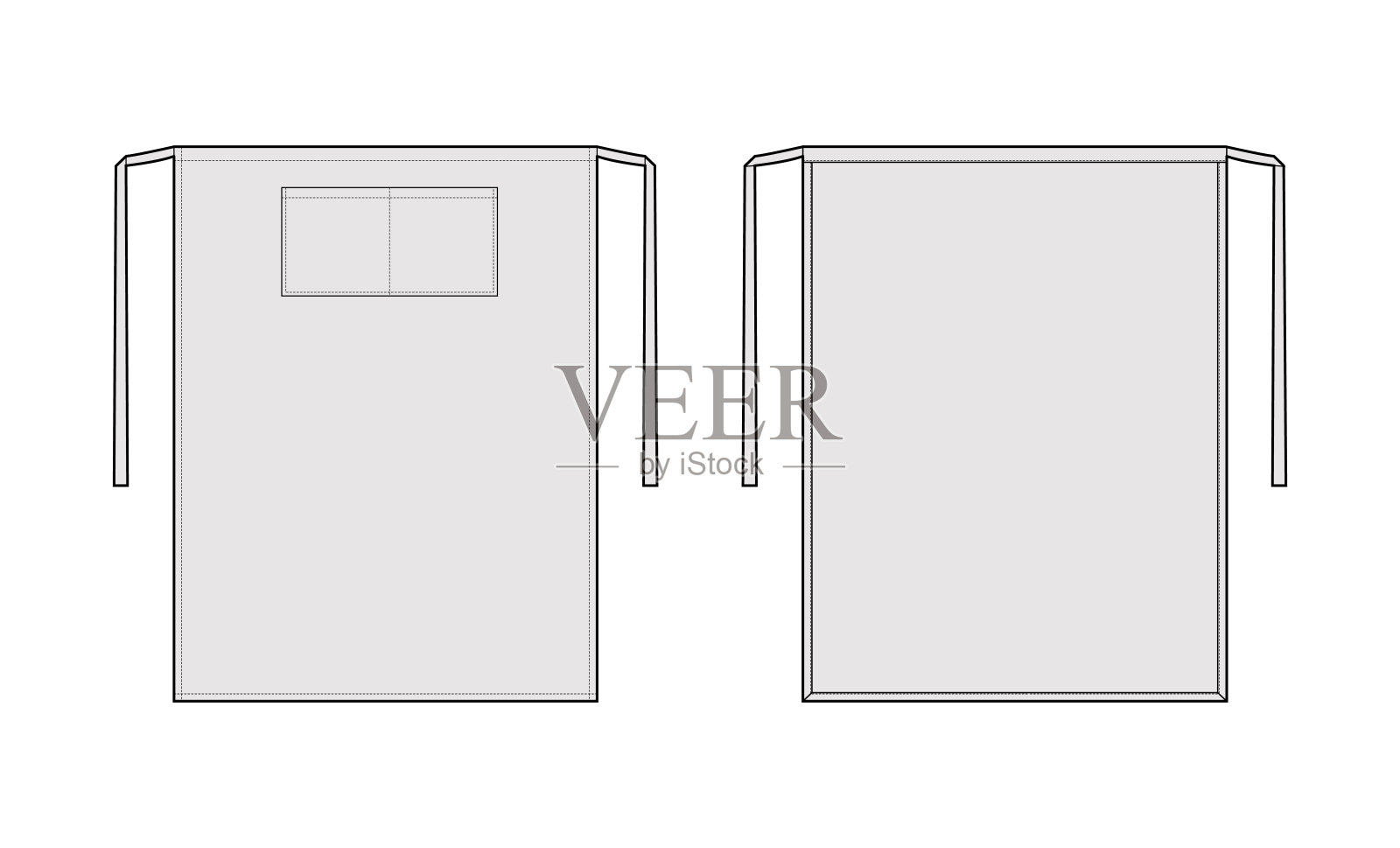 长款餐厅围裙技术时尚插图。厨师制服烹饪平面草图轮廓服装模板正面插画图片素材