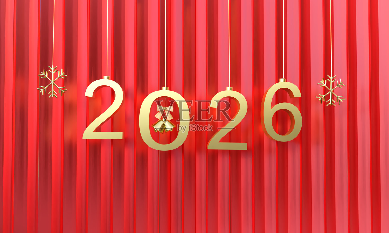 2026年倒计时，铃铛，雪花，金黄色，橙色，2026年新年快乐，圣诞快乐，红色纹理，木条背景壁纸，2026年铃铛雪花横幅，促销礼物，2026年假期照片摄影图片