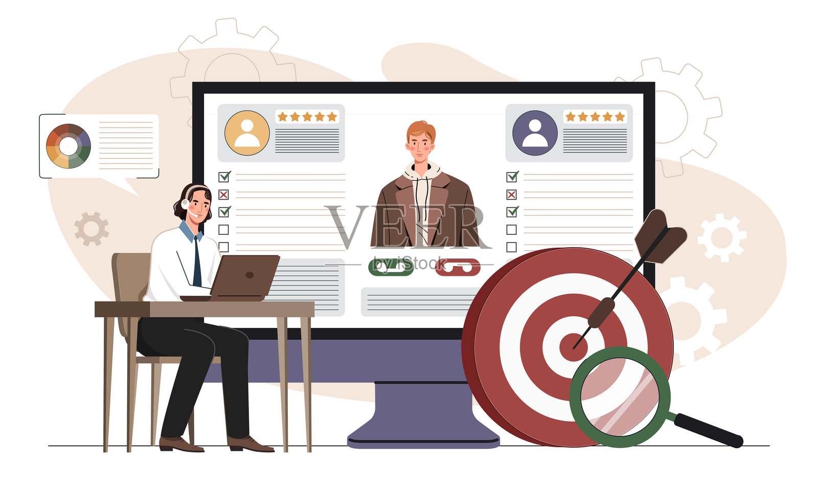 在线工作面试和招聘流程。矢量插图插画图片素材