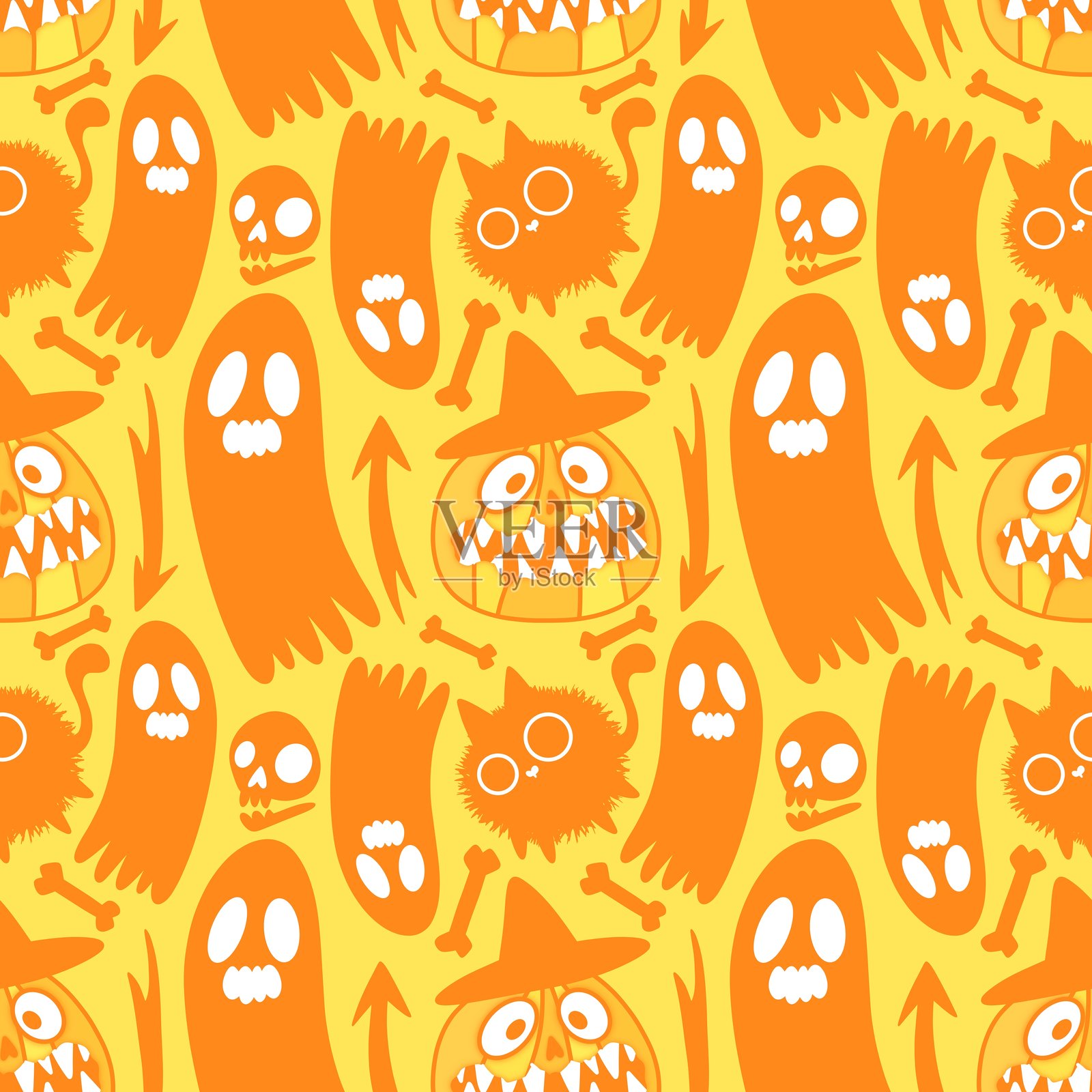 万圣节无缝猫图案，适用于面料、纺织品和包装插画图片素材