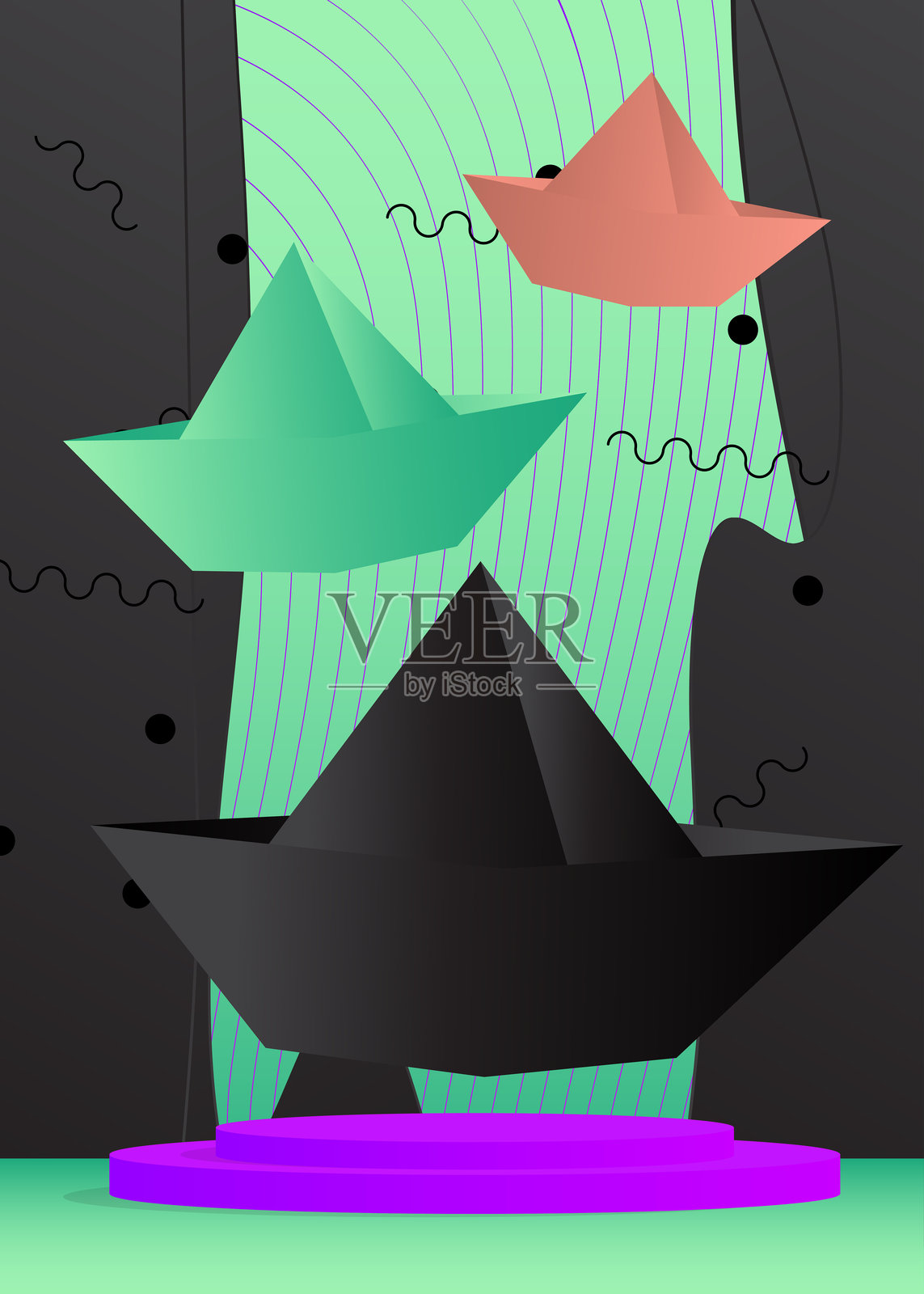 纸船的产品展示模型。矢量圆柱形底座。展示台用于演示。极简几何形状。插画图片素材