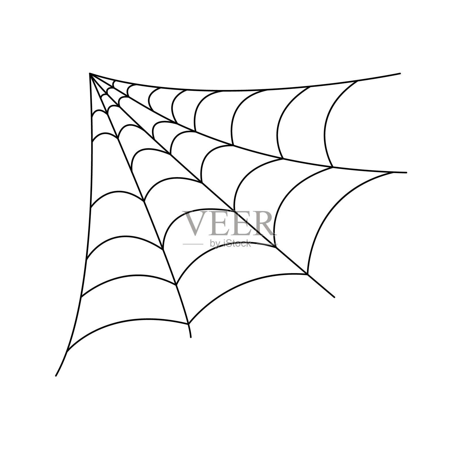 简单手绘轮廓的蜘蛛网矢量插图，适合万圣节的恐怖装饰元素，网状剪贴画，非常适合万圣节派对设计，卡通恐怖角色插画图片素材
