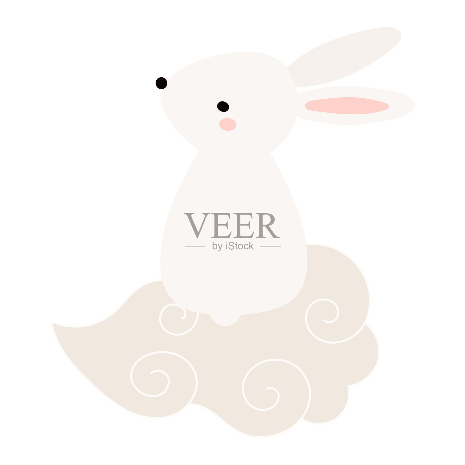 可爱的兔子、兔子和野兔在云朵上独立。插画图片素材