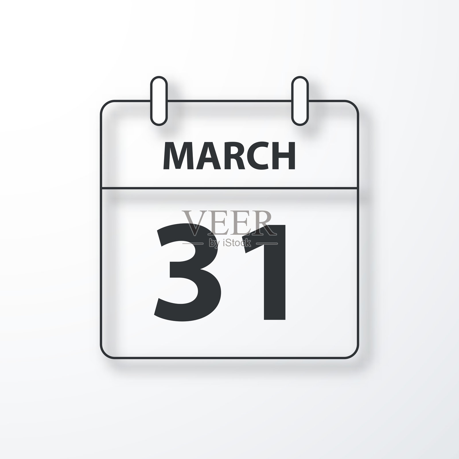 3月31日-每日日历-黑色大纲与阴影在白色的背景插画图片素材