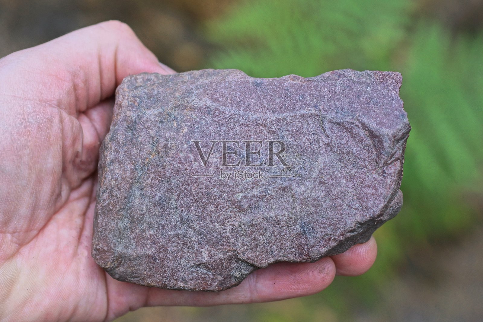 一个男人手里拿着一块大棕色石头照片摄影图片