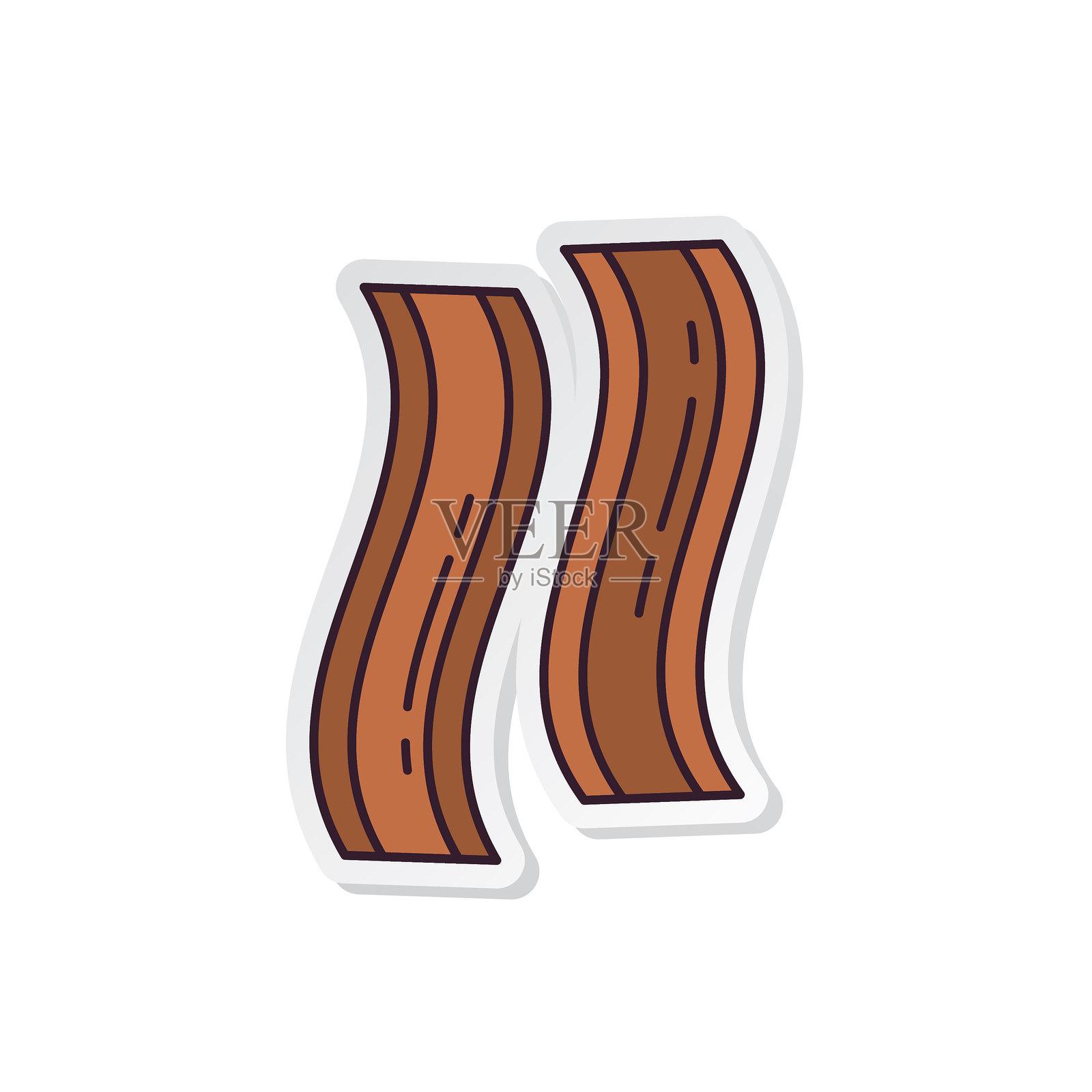 瘦线早餐图标贴纸-培根设计元素图片