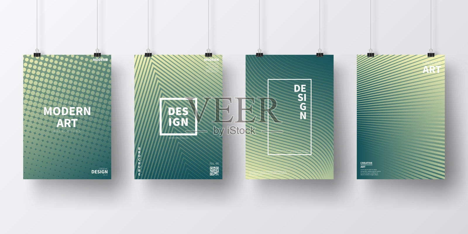 海报与绿色几何设计，孤立在白色背景设计模板素材