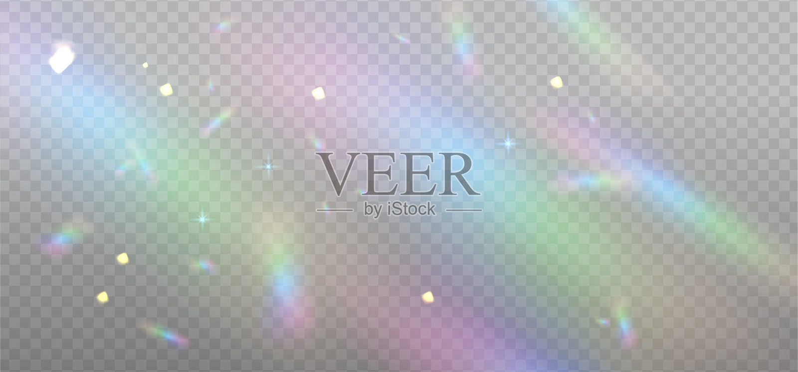 Rainbow blurred bokeh overlay template for spring, summer glowing effect. Happy holidays day shimmer backdrop. Vector illustration on light background.插画图片素材