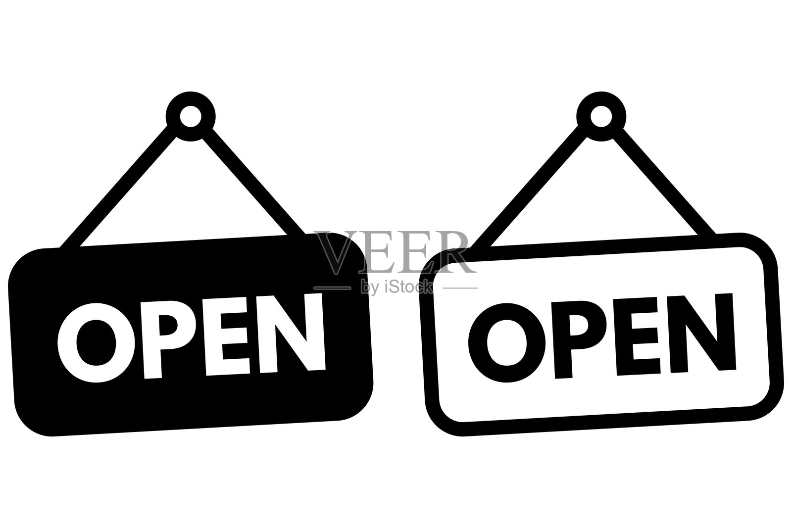 两种风格的打开图标集，孤立在白色背景上。打开标签图标矢量图。插画图片素材