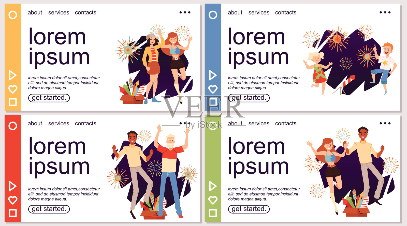 庆祝庄重活动的人物网页横幅组合扁平矢量插图。插画图片素材