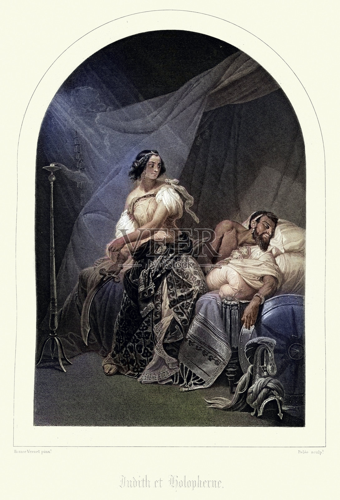 犹迪思斩首亚述将军霍洛费尔尼斯，旧约，圣经宗教插图插画图片素材