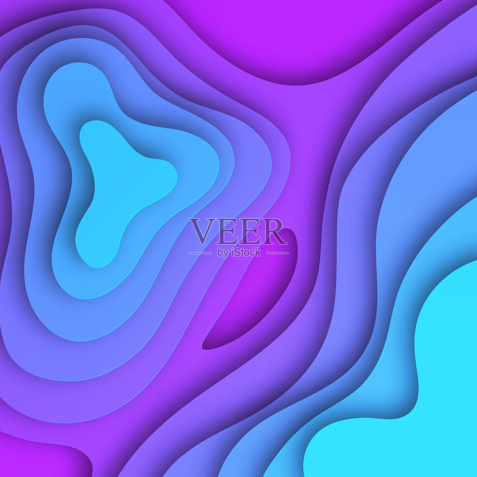 纸雕背景 - 蓝色抽象流体形状 - 时尚3D设计插画图片素材