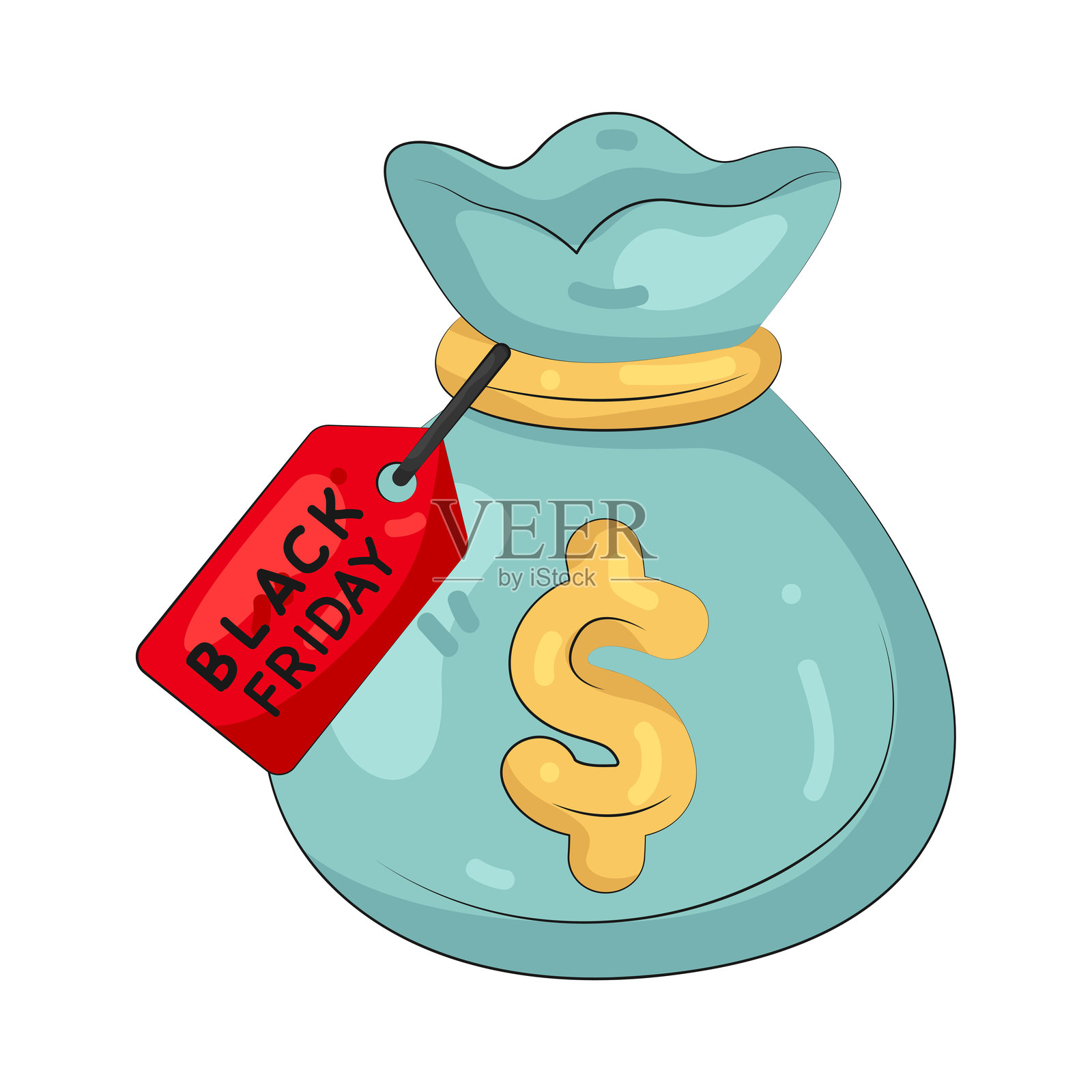 带有黑色星期五标签的钱袋插画图片素材