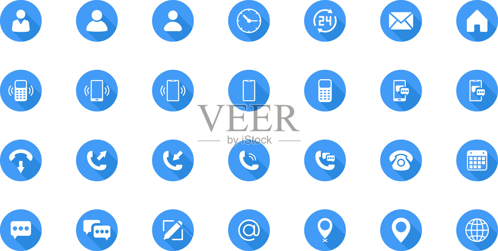 名片联系信息图标集合。联系信息图标集包括姓名、位置、电话、家庭、地图标记、电子邮件和网址。插画图片素材