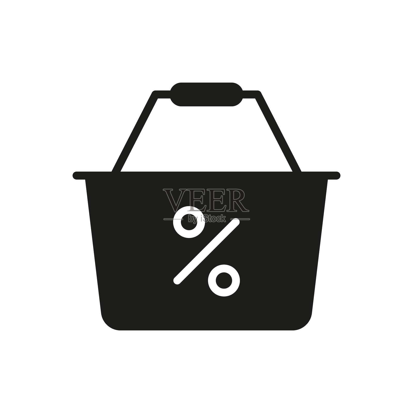 购物篮与百分比符号的实心图标。零售折扣、促销活动和购物优惠的轮廓符号。消费者营销策略。独立的矢量插图。插画图片素材