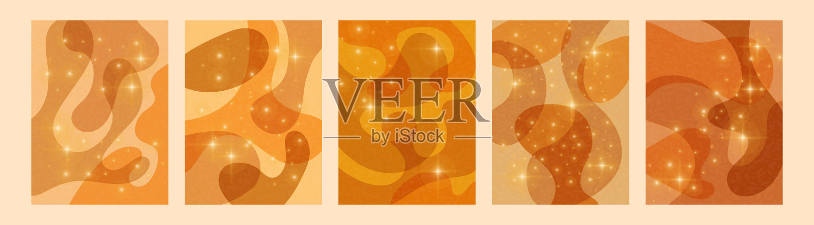 Autumn background set with abstract flowing shapes and glowing stars, modern decorative concept for autumn holidays, wallpaper.插画图片素材