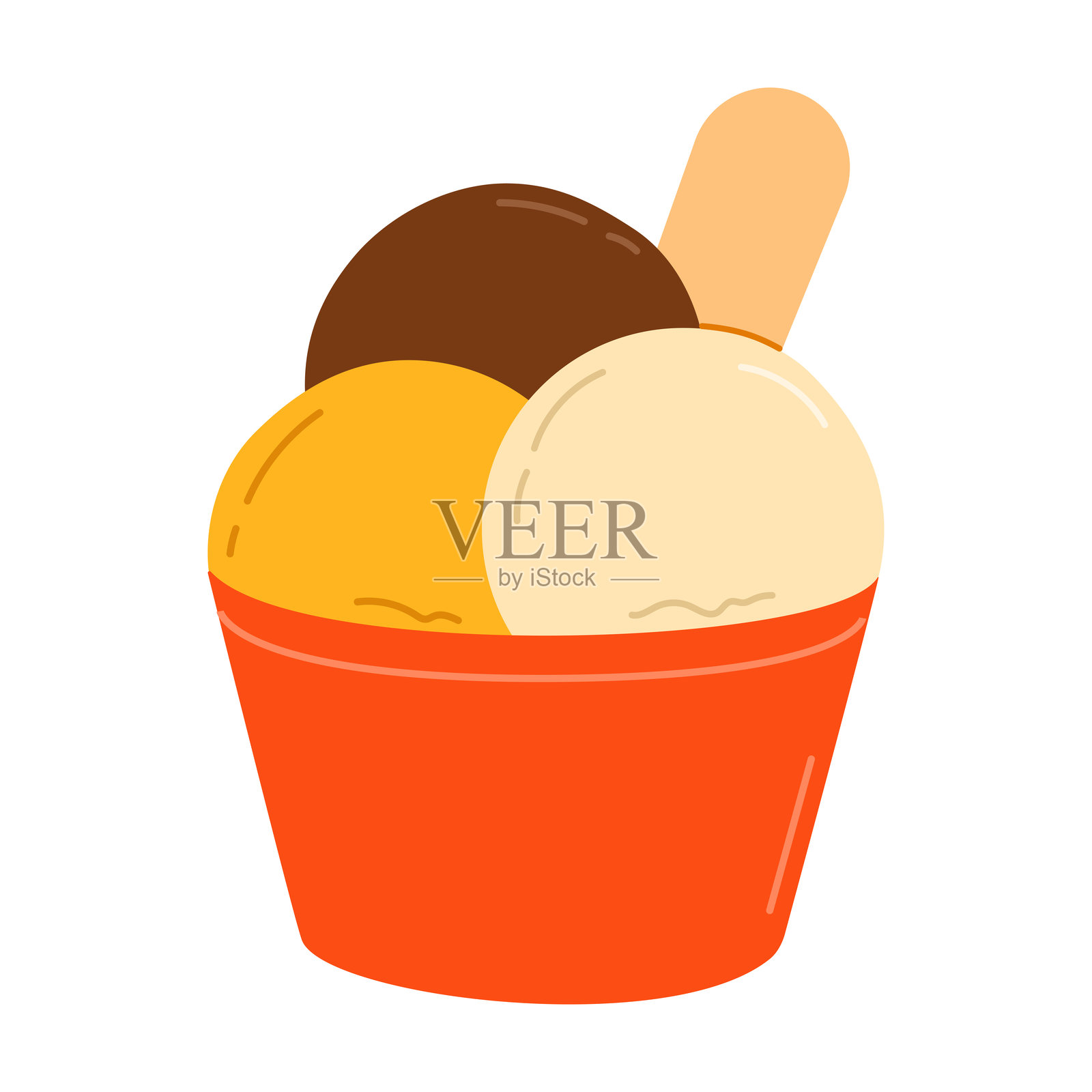 纸杯中的冰淇淋。甜美的冷夏季甜点。平面矢量孤立插图插画图片素材