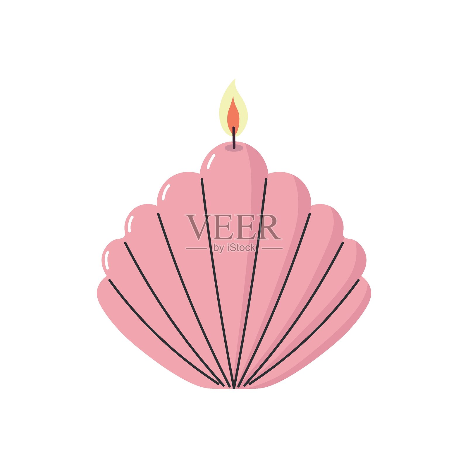 粉色贝壳形蜡烛带火焰插画图片素材
