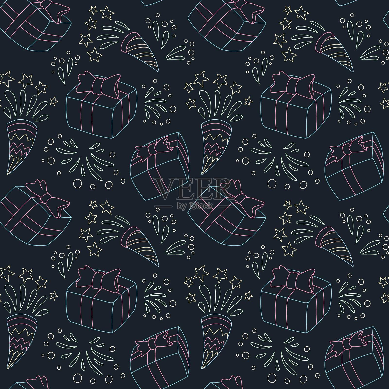 节日礼品盒无缝图案插画图片素材