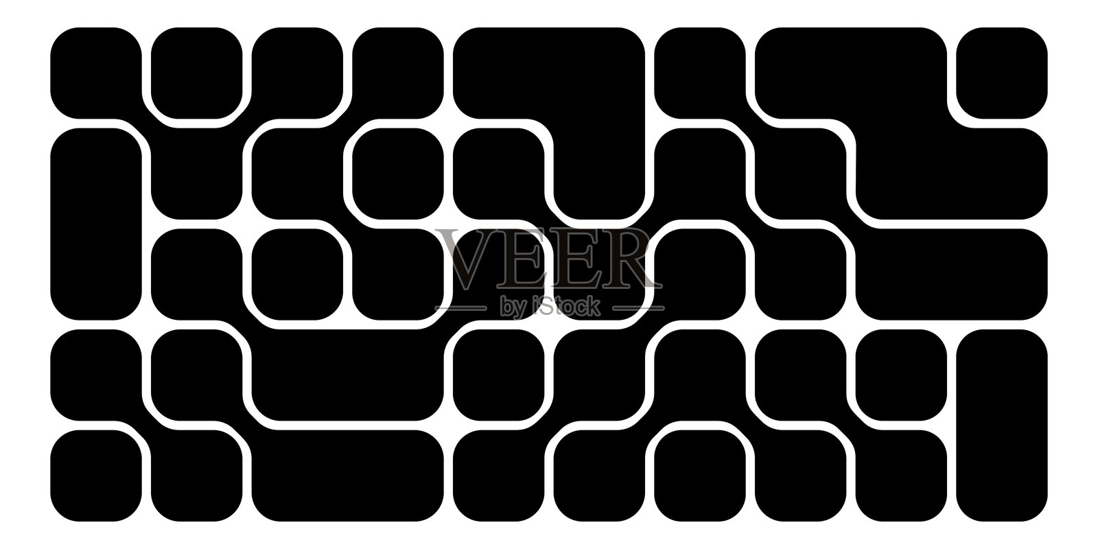 元球图案。纳米技术印刷。黑色连接的二次方形在白色背景上孤立。有机斑点、神经元或分子纹理。矢量图形插图插画图片素材