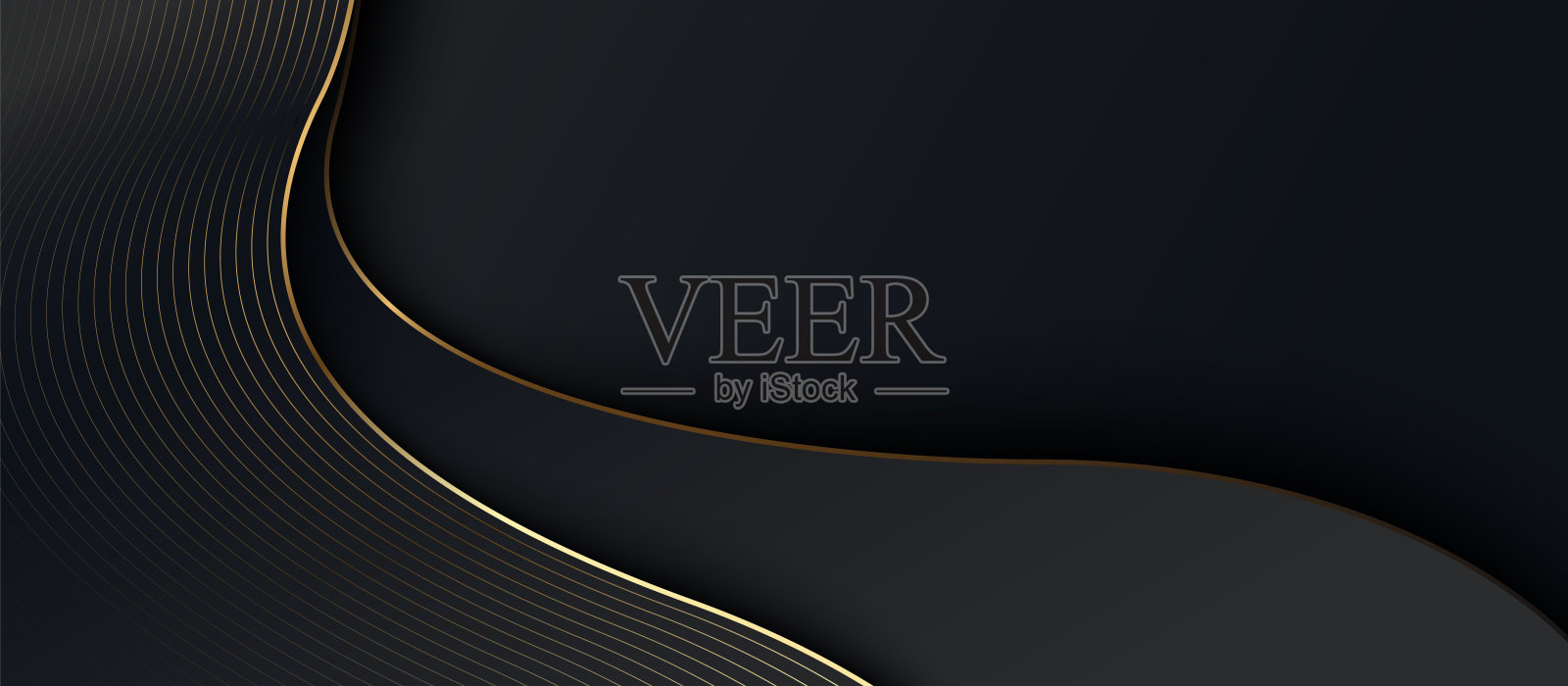 抽象的黑色波浪形状与金色线条背景。奢华横幅。几何纸雕奢华背景插画图片素材