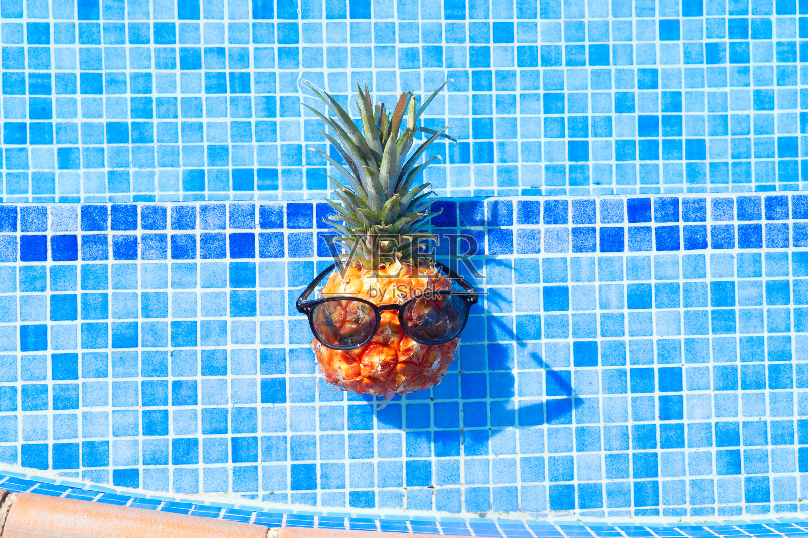游泳池旁的菠萝照片摄影图片