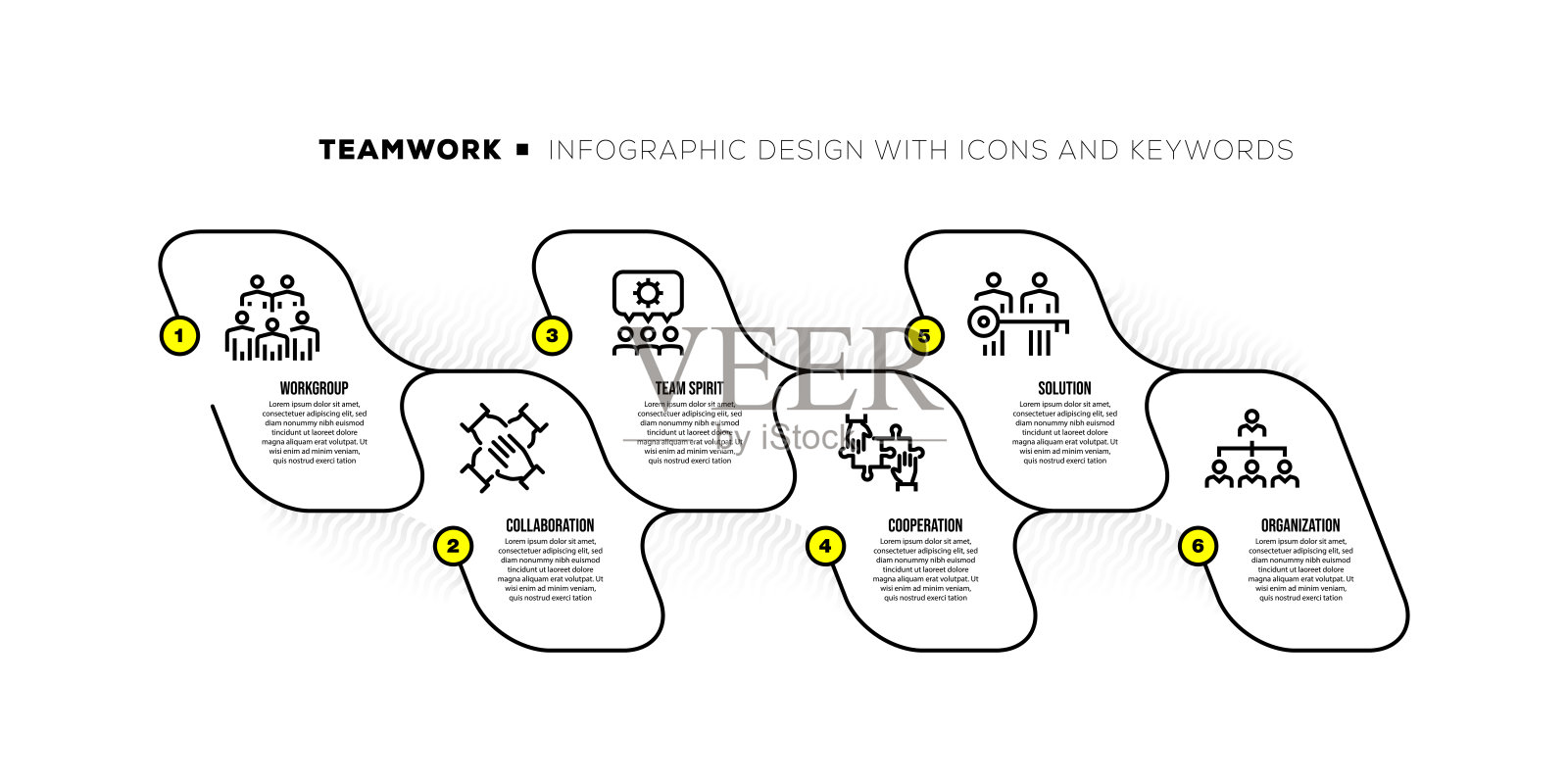 信息图表设计模板与团队关键字和图标插画图片素材