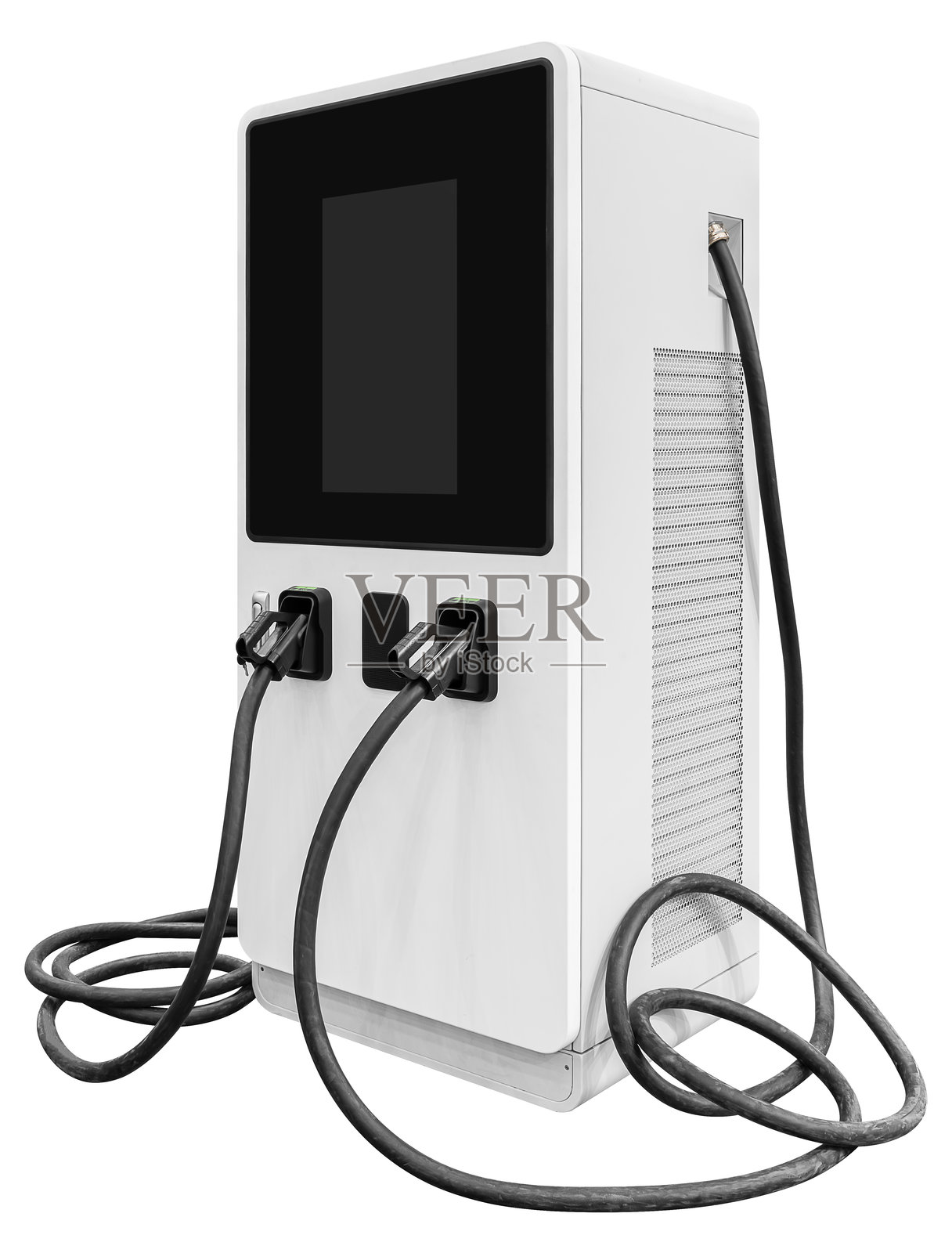 白色电动车充电站充电器，背景为白色，带有抠图路径照片摄影图片