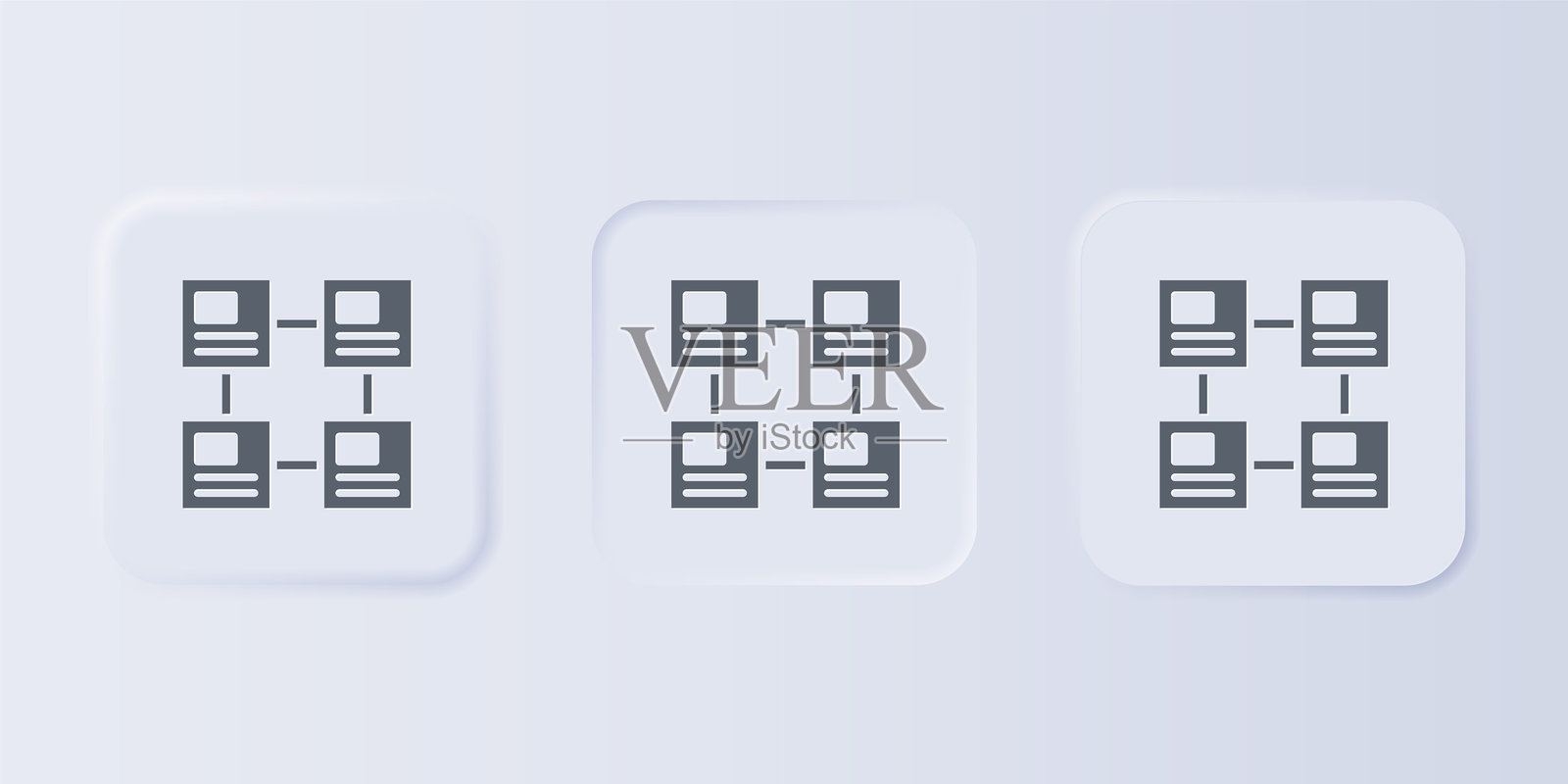 灰色商业层级组织结构图信息图标，背景为灰色。企业组织结构图形元素。方形按钮中的图标集合。矢量图。插画图片素材