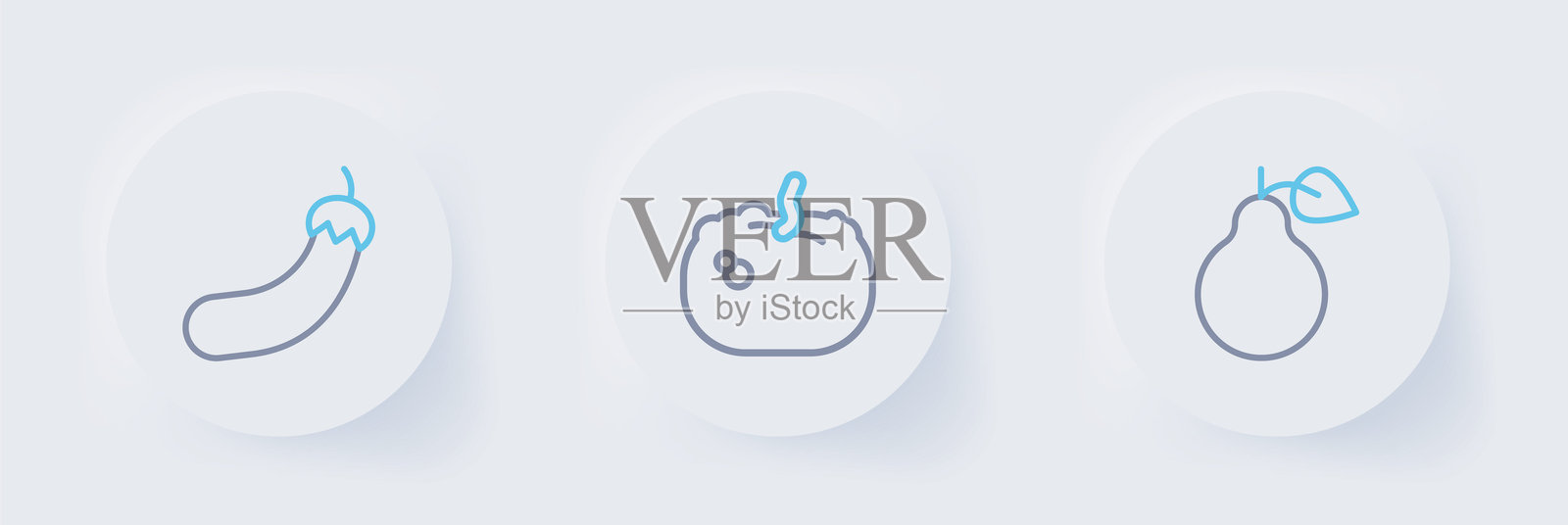 梨、南瓜和茄子的线条图标。矢量图。插画图片素材