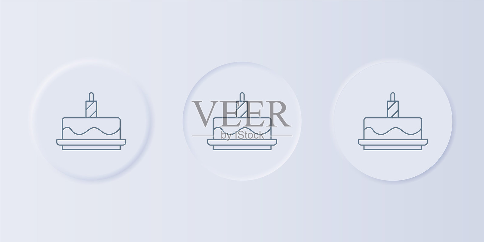 灰色蛋糕上点燃的蜡烛图标，背景为灰色。生日快乐。方形按钮中的图标集合。矢量图。插画图片素材