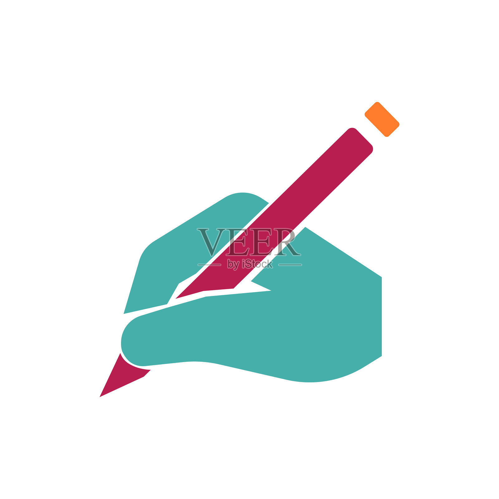 简单极简主义手握笔铅笔用于签名作者教育书籍标志设计插画图片素材