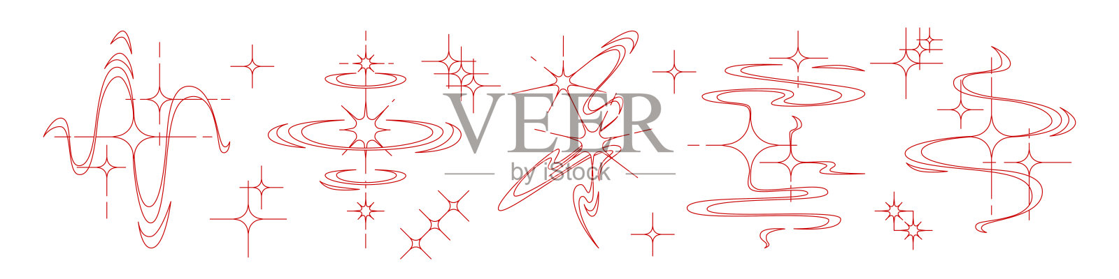红色Y2K星星线条艺术系列插画图片素材
